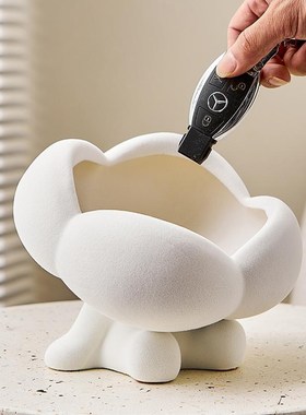 入户玄关钥匙收纳摆件红色高级感轻奢陶瓷进门口装饰置物托盘