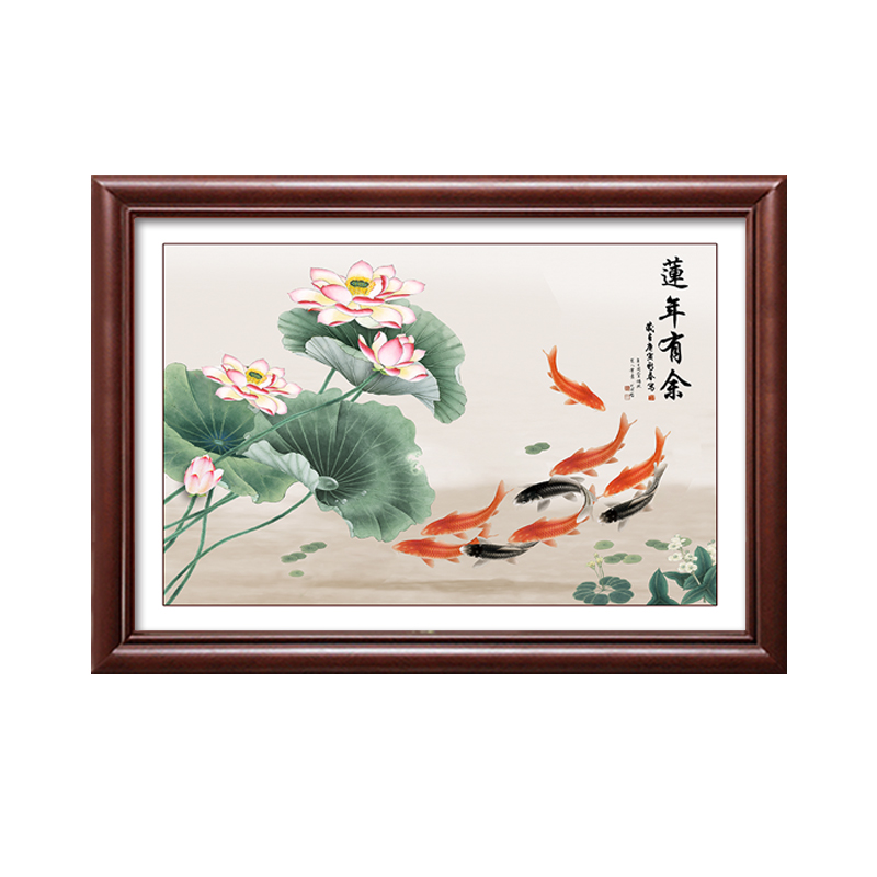 新中式九鱼图电表箱装饰画2023新款免打孔餐厅配电箱遮挡挂画推拉图片