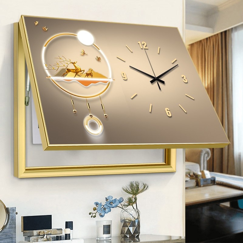 大尺寸电表箱挂钟装饰画免打孔遮挡配电箱电闸盒挂画带钟表时钟