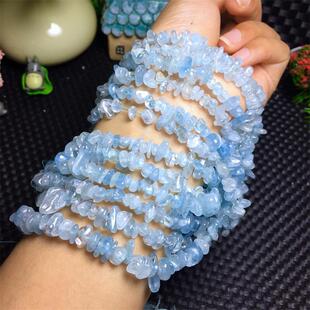 天然巴西海蓝宝碎石长链散珠半成品 diy手串手链项链水晶饰品