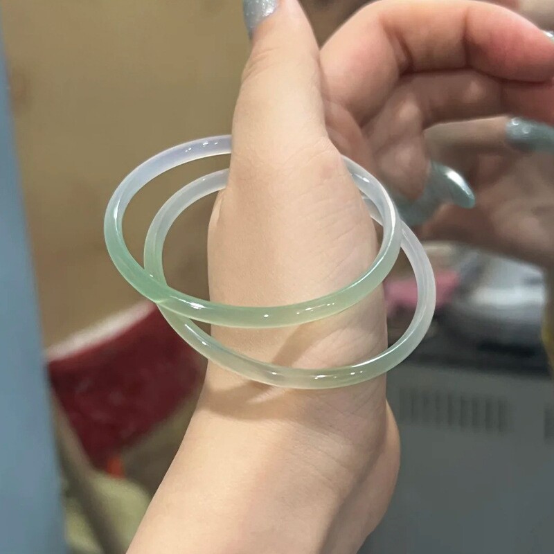 玉髓手镯多色叮当4mm巴西高冰白粉紫女士玛瑙新款美人果绿色