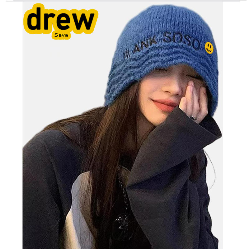 Drew  Sava笑脸针织帽子女秋保暖百搭显脸小渔夫帽水桶帽韩版包头
