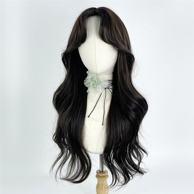 几字刘海假发全头套女中分八字大波浪黑色韩式系长卷发lolita日常