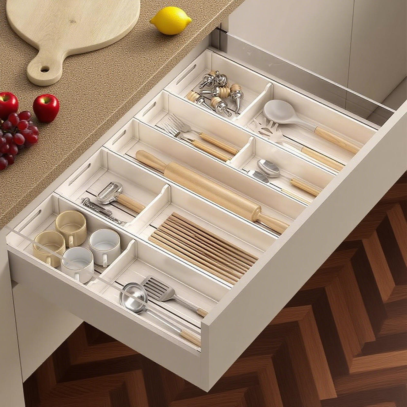 厨房抽屉收纳盒【太空铝】橱柜餐具刀叉勺筷分格分类整理储物神器,厨房/烹饪用具,碗架,淘宝优惠券,粉丝福利购,淘宝优惠卷