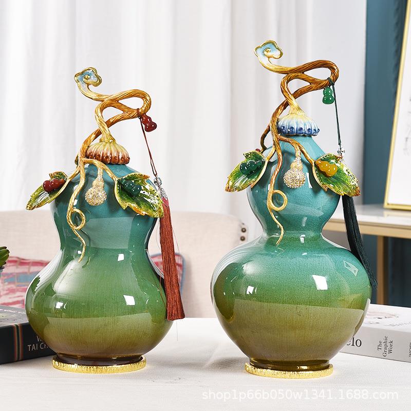 珐琅彩琉璃玉葫芦五福临门风水玄关创意茶桌摆件装饰办公室禅意