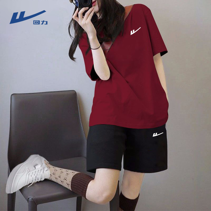 回力宽松运动套装女2025新款夏天休闲透气短袖短裤衣服整套女款A