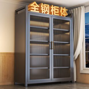 甄选家用收纳柜落地多层厨房置物架防尘客厅书柜一体靠墙多功能储