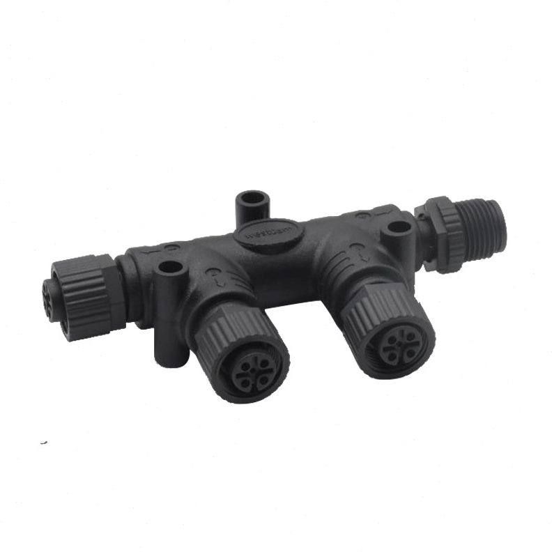 甄选M12防水连接器NMEA2000转接头T型船舶CAN现场总线塑胶四通航