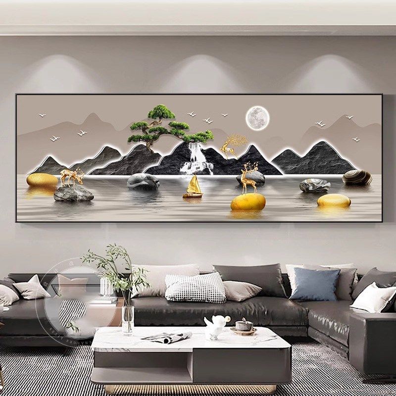 背有靠山客厅装饰画现代沙发背景墙新中式山水挂画茶室办公室壁画,家居饰品,现代装饰画,淘宝优惠券,粉丝福利购,淘宝优惠卷