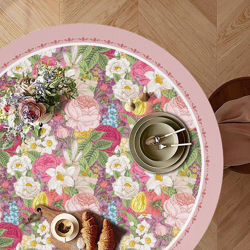 春日花期粉皮革圆桌桌垫美式防水防烫防油免洗垫子高级感圆形垫,居家布艺,桌布,淘宝优惠券,粉丝福利购,淘宝优惠卷