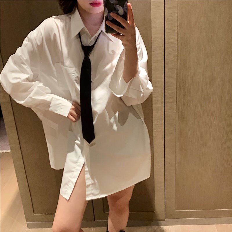 中长版男友风女衬衫2023春夏衬衫