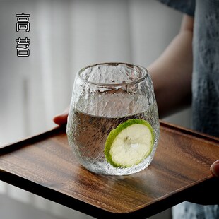 玻璃杯水杯耐热o锤纹杯子高颜值咖啡杯家用小众茶杯洋酒酒杯 日式