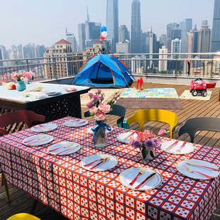 a复古美式 懒咚猫 桌布格子小清新布艺长方形餐桌台布棉圣诞桌布圆