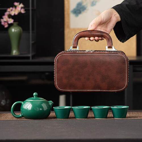 旅行茶具套装户外露营便携茶具哥窑快客杯一壶四杯收纳包商务礼品