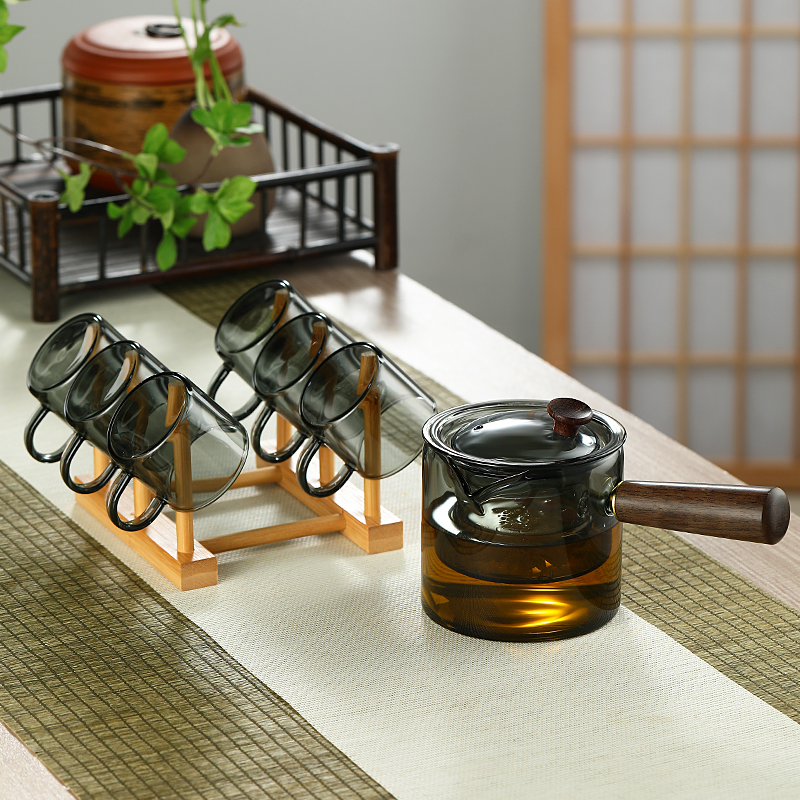 烟灰色玻璃茶杯带把加厚耐高温品茗杯白酒二两杯功夫茶杯茶壶套装