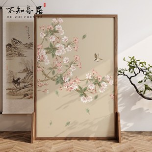 屏风隔断客厅实木茶室家用卧室进门遮挡入户玄关花鸟装 新中式 饰