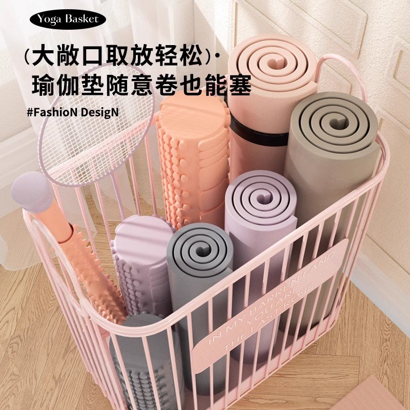 瑜伽垫收纳筐带轮健身器材运动器械置物架家P用用品篮筒神器移动