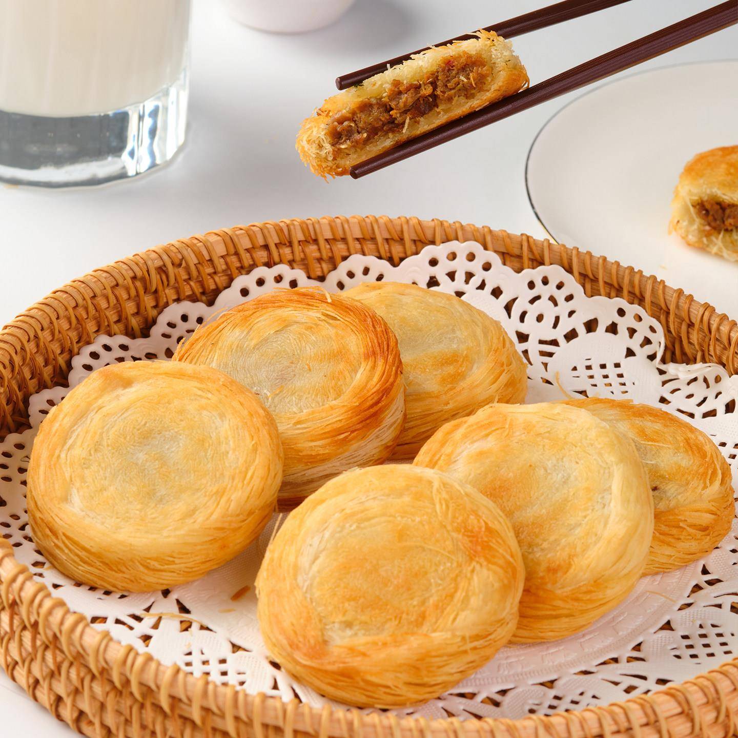 新品金丝饼原味豆沙千丝饼盘丝牛肉馅饼冷冻半成品小吃千丝酥饼牛