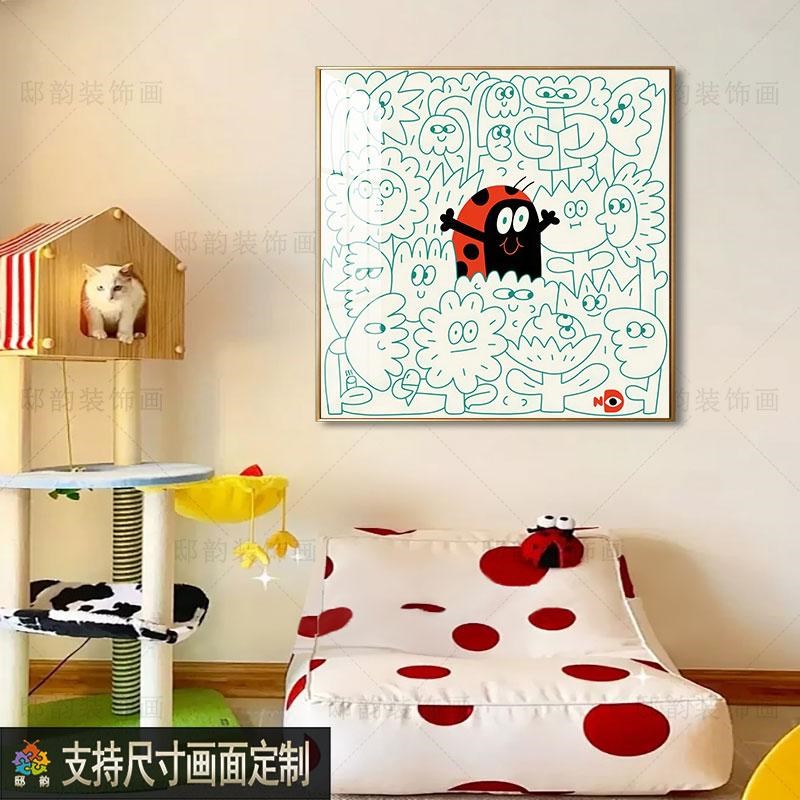 儿童卡通正方形现代装饰画t民宿卧室床头晶瓷画酒店样板间房间挂图片