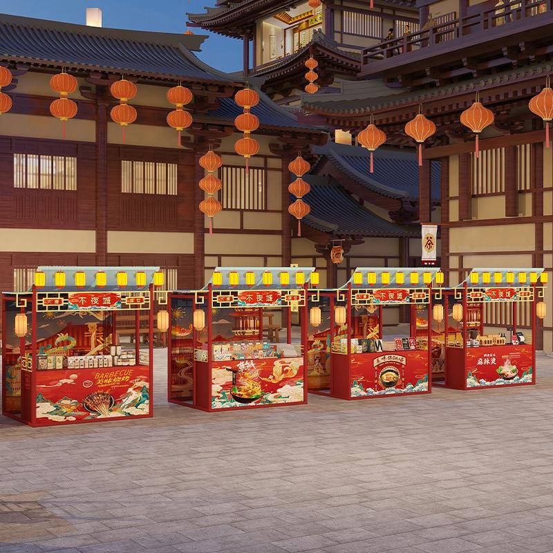 新年庙会中国风市集小吃摊位架商业街广场促销花车网红夜市摆摊桌