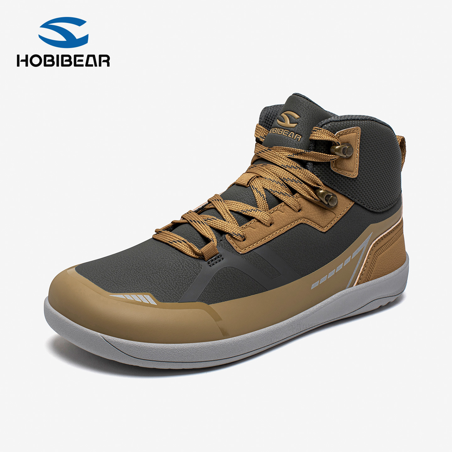 HOBIBEAR宽楦赤足鞋2025新款男士高帮正品户外耐磨宽头皮面休闲鞋