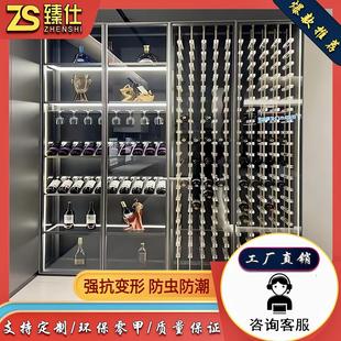 家用壁龛白酒玻璃展示柜实心发光柜 不锈钢定制酒窖酒柜电视嵌入式