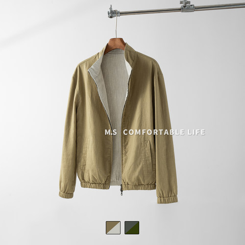 麻尚生活双面亚麻夹克男秋季新款设计感宽松百搭休闲棉麻外套上衣