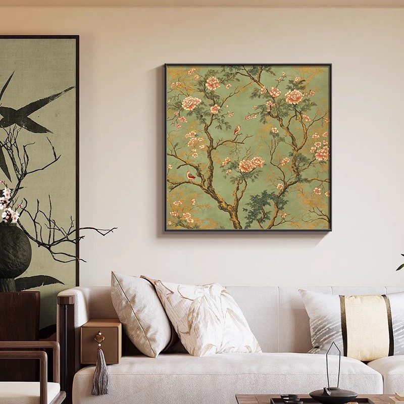 宋氏美学新中式花鸟画 客厅沙发背景墙装饰画 餐厅卧室方形壁画图片