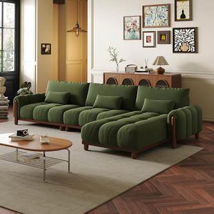 小巷旅作|法式复古风客厅钢琴键沙发高脚实木L型转角贵妃布艺沙发