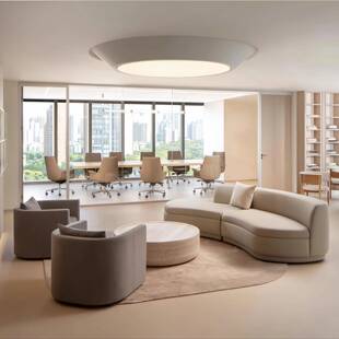 会所大厅办公室接待区弧形沙发售楼处酒店大堂大平层会客沙发组合