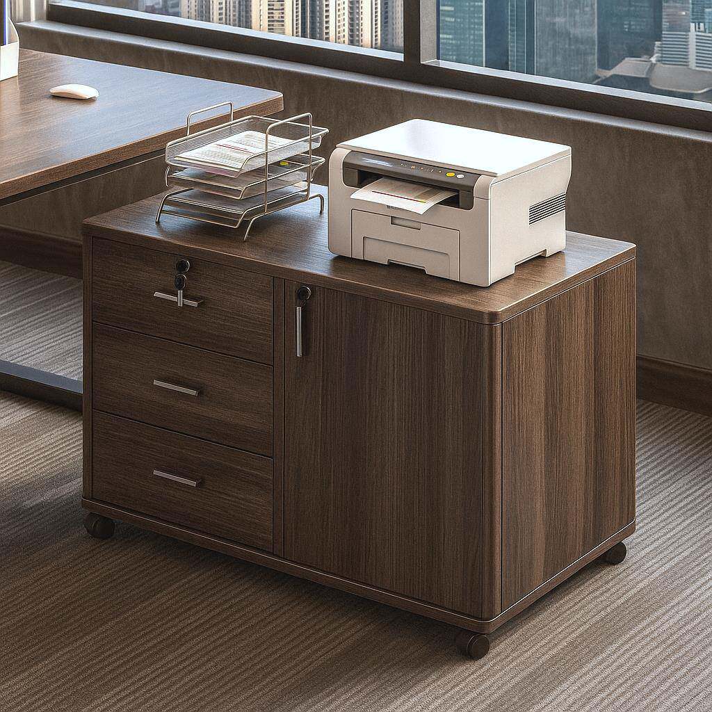 办公室文件柜桌下收纳柜置物边柜办公柜抽屉柜木质带锁矮柜储物柜