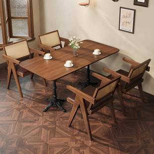 西餐厅酒吧实木铁艺餐桌长方形商用咖啡馆奶茶面包店复古桌椅2505