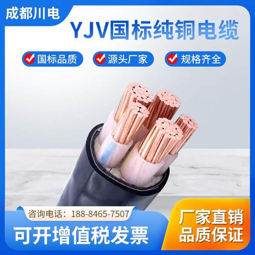 纯无氧铜芯YJV2/3/4/5芯6/10/16/2535平方充电桩户外家用硬铜电线