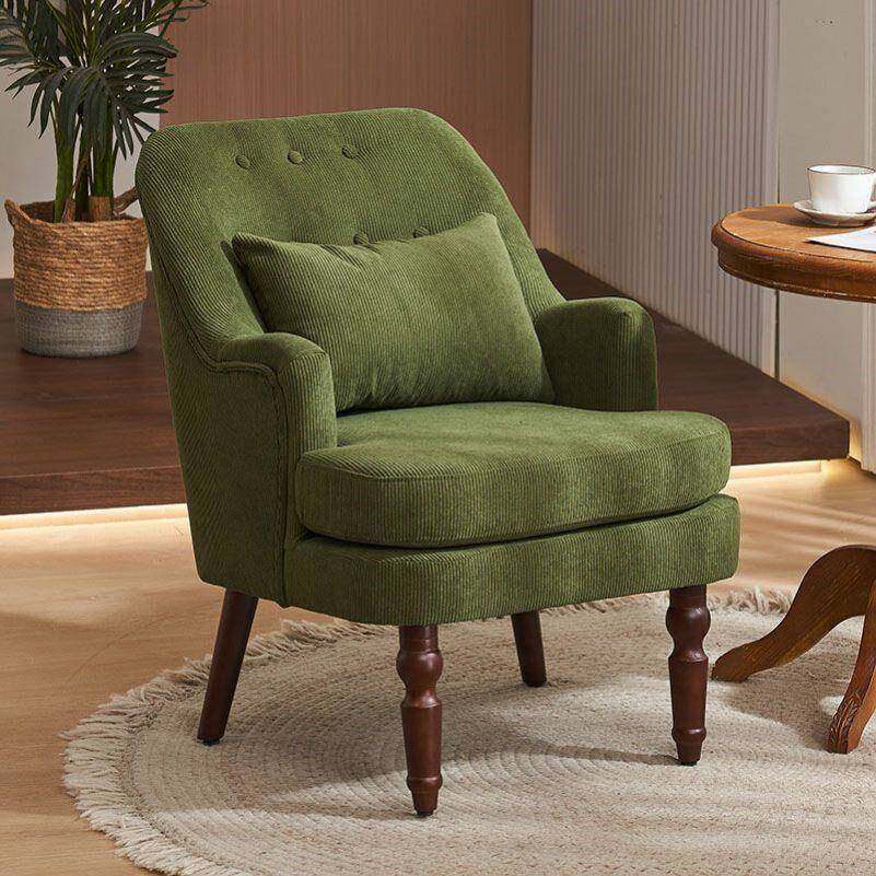 美式单人沙发复古欧式卧室接待布艺实木小沙发格子沙发阳台休闲椅