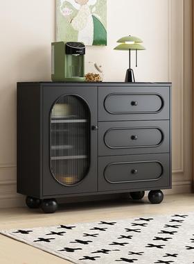 餐边柜家用厨房橱柜客厅黑色置物柜现代简约边柜靠墙一体茶水柜子