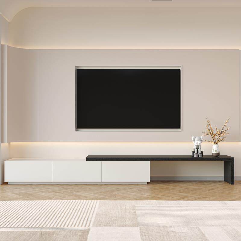 伸缩电视柜现代简约北欧小户型客厅白色烤漆落地电视机柜组合地柜