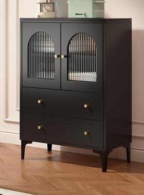 黑色餐边柜现代简约一体斗柜靠墙客厅收纳储物柜厨房橱柜茶水酒柜