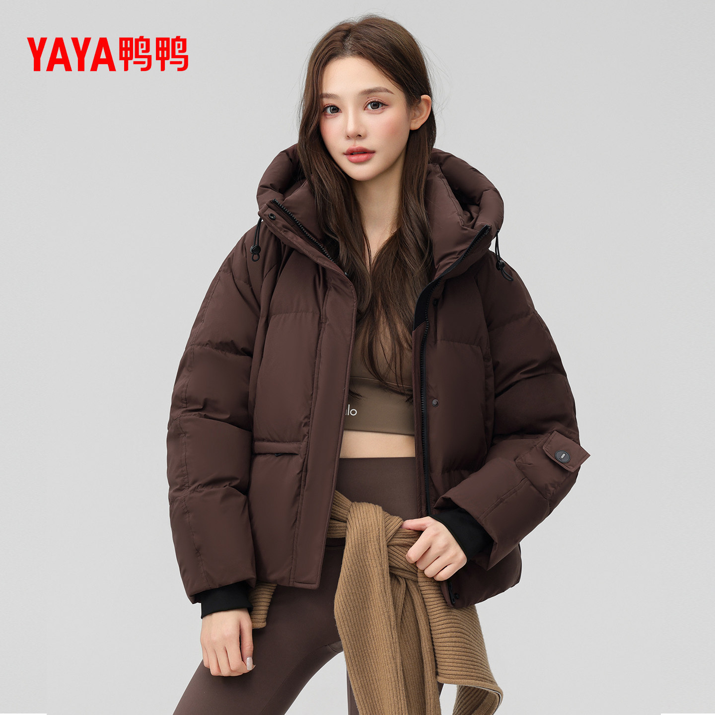 鸭鸭短款羽绒服女2026冬季新款泡芙立领连帽休闲百搭保暖加厚外套