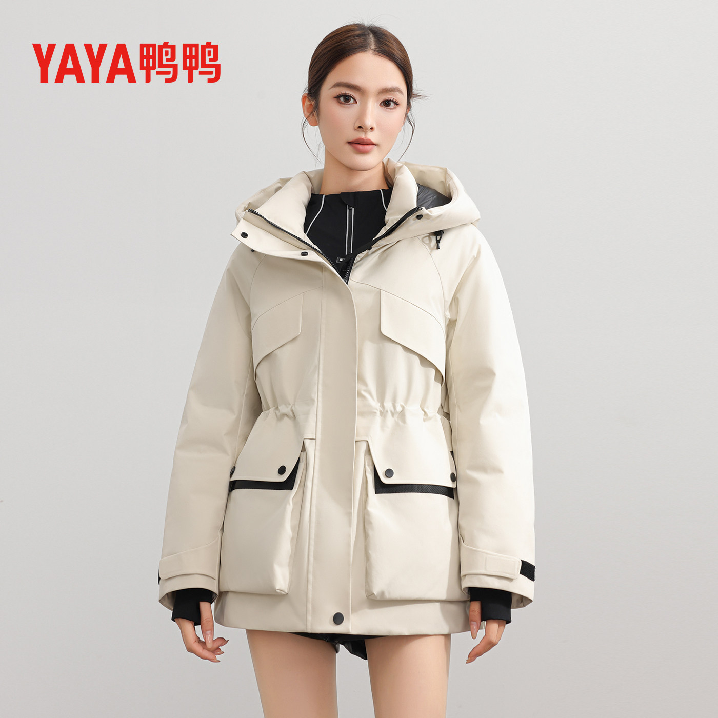 鸭鸭羽绒服中长款女收腰显瘦外套