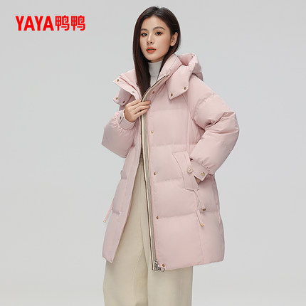 鸭鸭羽绒服女士2024年冬季新品中长款宽松连帽百搭加厚保暖外套Y