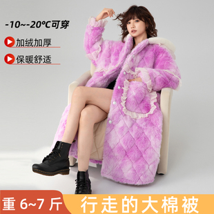亿鑫康冬季加绒加厚睡袍女款三层夹棉睡衣珊瑚绒睡袍保暖家居服