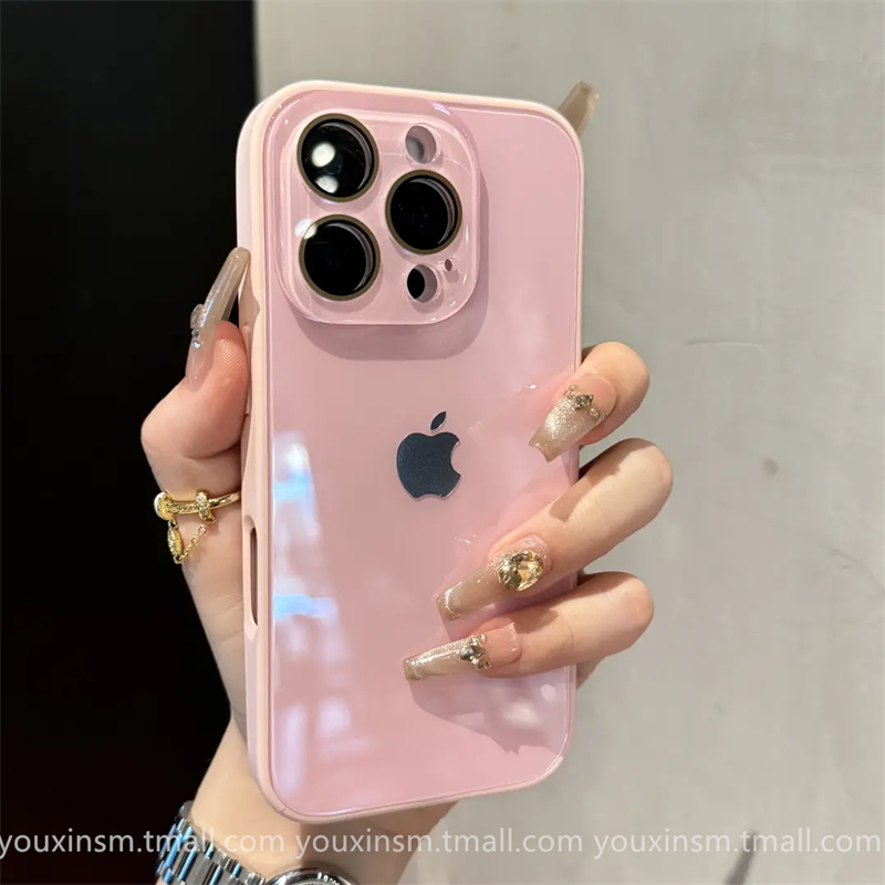 ins夏日多巴胺冰感玻璃适用iPhone15pro苹果14手机壳16ProMax新款13高级12男女11情侣16plus全包ProMax防摔套
