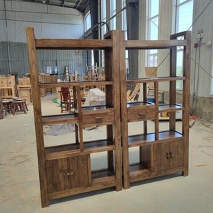 博古架实木中式老榆木茶室茶叶茶柜办公室置物多宝阁展示书架隔断