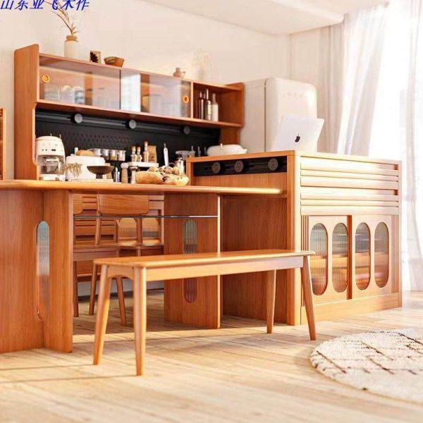 北欧樱桃木岛台餐桌 一体式台餐厅饭桌 小户型黑胡桃木餐桌,住宅家具,岛台,淘宝优惠券,粉丝福利购,淘宝优惠卷