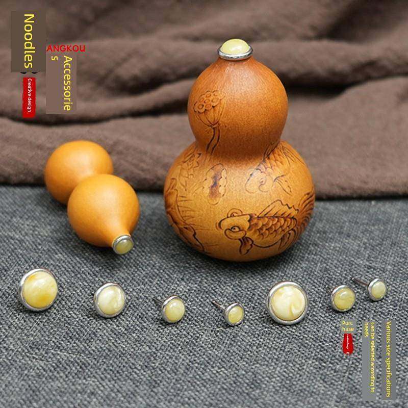 文玩葫芦镶口配饰S925银镶嵌蜜蜡创意国风手把件塞子盖帽高档饰品