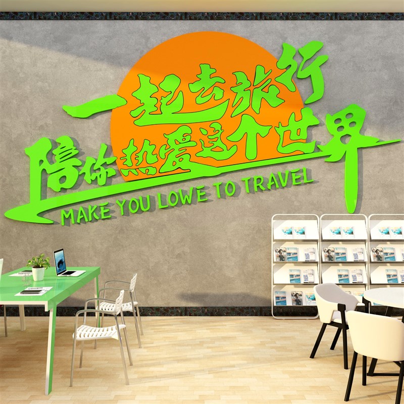 旅游行社墙面装饰背景贴文化办公司室前台酒店门店民宿网红画形象