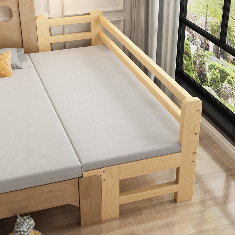 实木拼接大床加宽床儿童宝宝单人可折叠升降带护栏定做加长床边床