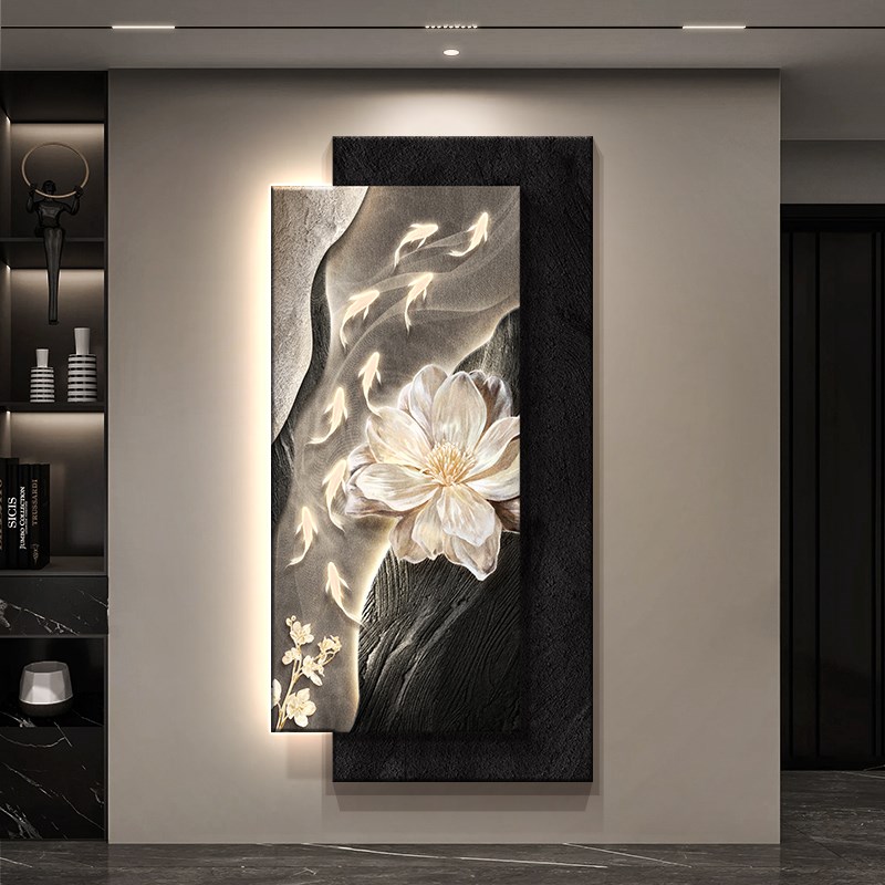 2025新款轻奢玄关九鱼图装饰画入户正对门挂画走廊过道尽头壁画