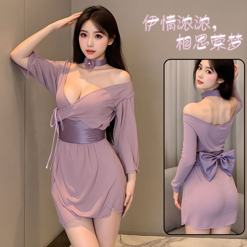 性感紫色cos制服睡衣套装纯欲擦边开裆透视睡袍情qu内衣趣禁欲系,女士内衣/男士内衣/家居服,抹胸,淘宝优惠券,粉丝福利购,淘宝优惠卷