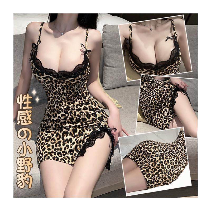 性感情趣内衣豹纹吊带睡裙激情诱惑蕾丝床上调情套装制服纯欲qqny